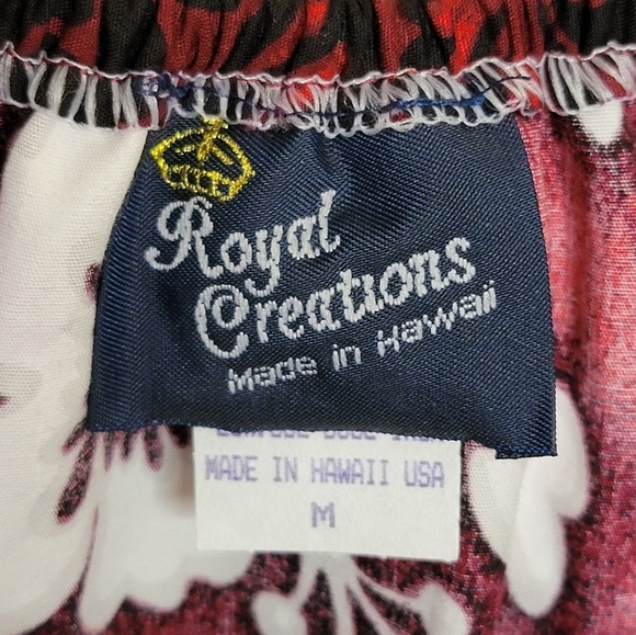 Vintage Royal Creations Red Hawaiian Floral Off Shoulder Midi Dress Size Medium - Picture 4 of 6